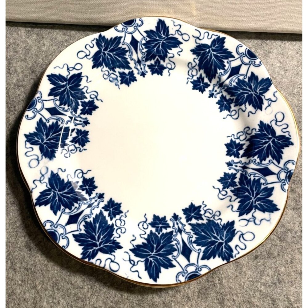 Vintage Royal Ardalt Bone China 8" Blue Maple Leaf Plate w/ Gold Edge  # 2460